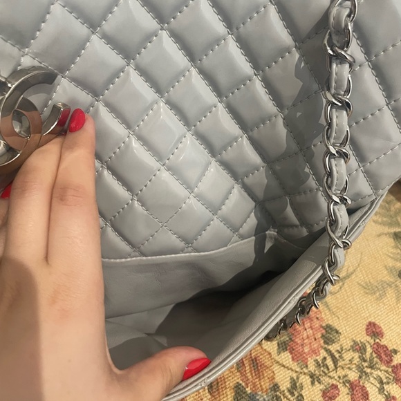SOLD Chanel Vinyl Quilted In The Business North South Tote Light Grey - Picture 12 of 13